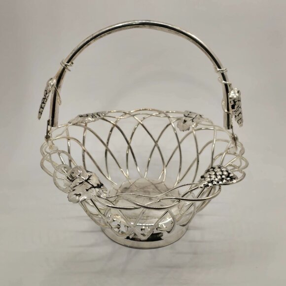 Godinger Silver Art Grape Leaf Swing Handle Silver Plate Basket - TARNISHED - Picture 5 of 10